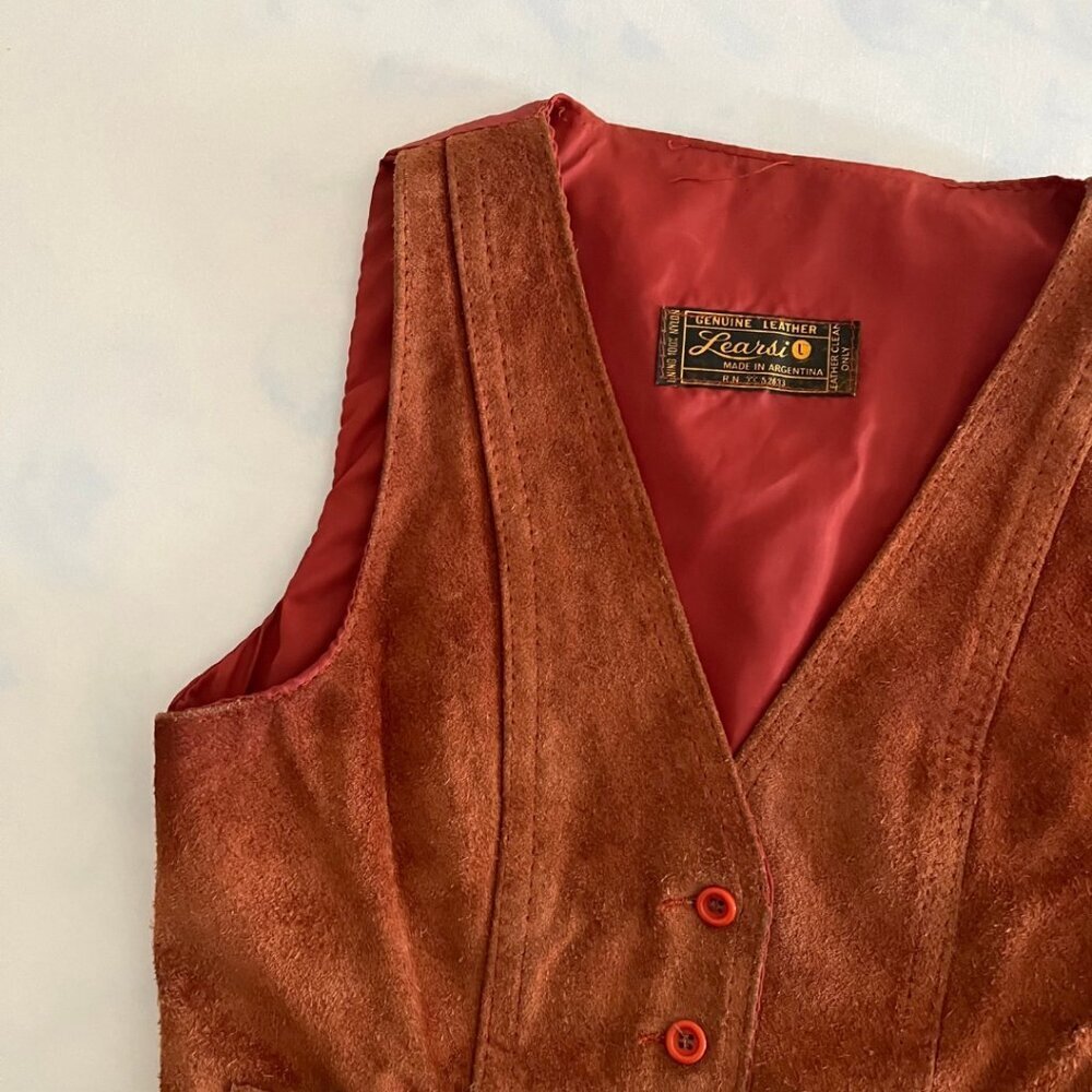 Learsi Chestnut Brown Suede Leather Adjustable Waistcoat Vest - Picture 5 of 8